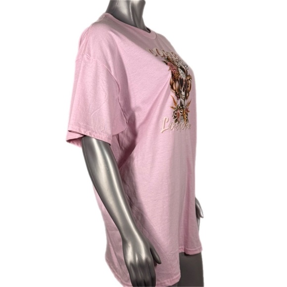 Light Pink Graphic Tee Cute Skeleton Lady Coffee Love Language - Picture 4 of 12